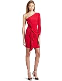 Jessica Simpson Womens One Sleeve Ruched Dress with Front Ruffle