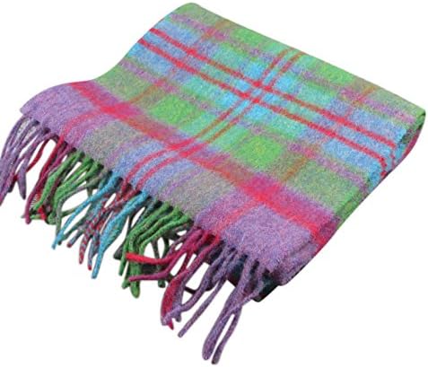 100% Pure Lambswool Scarf by John Hanly &amp; Co. Ireland- Luxuriously Soft, Decorative Irish Woolen Unisex Scarf 9" x 78" (Green with Dark Pink Plaid)