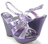 Metallic Purple faux Snakeskin Platform Wedge Shoes