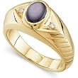 14K Yellow Gold Diamond Man's Black Star Sapphire and Diamond Ring