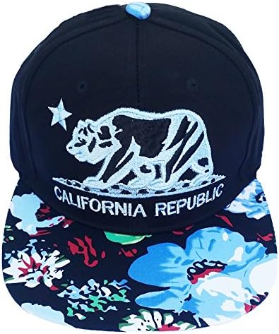 Cali. Rep. Cali Bear Design Floral Unisex Snapback Hat, One Size Fits All, Ice Blue