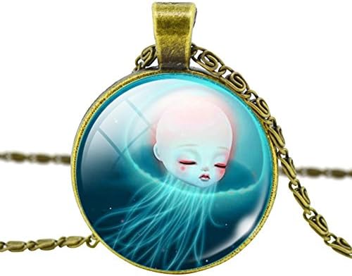 Bronze Pendant Necklace Vintage Fairy Marine Organisms Necklace Classic Jellyfish Necklace