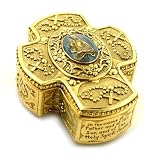 Heavenly Devotion Gold Tone Cross Shape Madonna Child Rosary Box