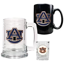 Auburn Tigers NCAA 15oz Tankard, 15oz Ceramic Mug & 2oz Shot Glass Set - Primary Logo by Great American Products