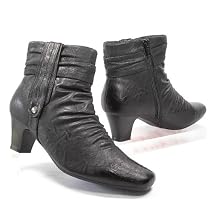 JANE KLAIN Damen Stiefelette, Raffungen, Crinkle Optik, schwarz
