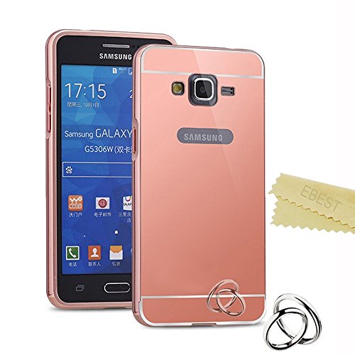 Galaxy Grand Prime Detachable(2-IN-1) Case, Ebest Luxury Electroplate Mirror Acrylic PC Back Cover Case Ultra Slim Aluminum Metal Bumper Frame for Samsung Galaxy Grand Prime, Rose Gold with Mirror