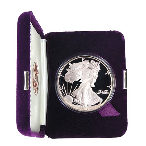 1989 Proof American Eagle Silver Dollar with Original Packaging & Certificate of Authenticity.-image