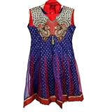 Dress for Girls- Royal Blue Red Kids Wear Churidar Anarkali Kurta with Dupatta 3pc Set