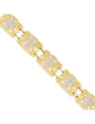 14K Gold And Rhodium Fancy Cross Bracelet - 7.5 Inch