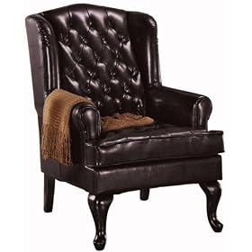 Tufted Leather Wing Chair, 45H, DARK BROWN