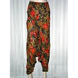 Trendy Cotton Legging Style Floral Printed Brown Orange Harem Pants 36 Inch Length Free Shipping