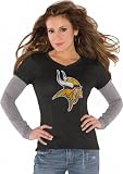 Minnesota Vikings Black Women's Primary Logo Tri Blend Long Sleeve Layered T-Shirt- by Alyssa Milano