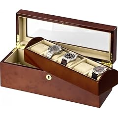 Auer Accessories Leda 8015DB Uhrenbox F�r 5 Uhren Dunkles Wurzelholz Herausnehmbares Tablett