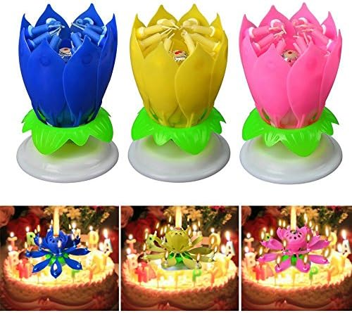 Blogger 3 Pcs New Generation Birthday Candles Amazing Singing Rotating Musical Lotus Flower Luminous Candles Romantic Party Surprised Gift Light for Birthday