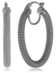 Italian Sterling Silver Rhodium Plated Oval Hoop Earrings