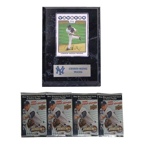 MLB Card Plaques - New York Yankees-Chien-Ming Wang with FREE 4 Packs of MLB Trading Cards