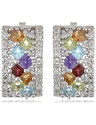 Sterling Silver Multi-Color Semi Precious and Cubic Zirconia Earrings