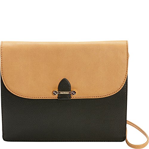Isaac Mizrahi Womens Fashion Designer Handbags Tatiana Leather Clutch Bag with Crossbody Strap White Camel Tan