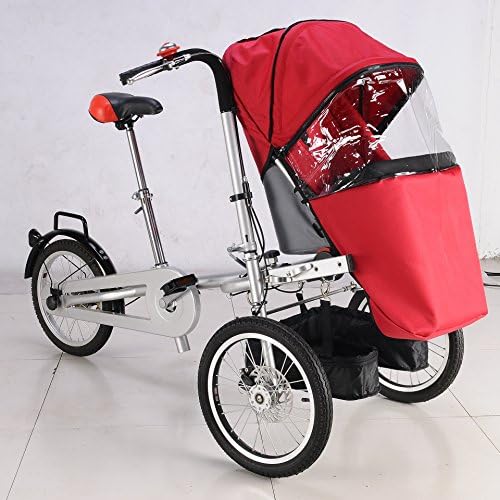 3 Wheels 16 Inch Pushchair Folding Mother Bike Baby Stroller Carrier Pushchair-Bicycle Baby Strollers 3 in 1(one seat for baby) (RED)