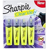 Sanford Sharpie 4 Clear View Chisel Tip Highlighters, Yellow (1897845)