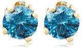 14k Yellow Gold Round Blue Diamond Stud Earrings (3/8 cttw)
