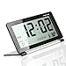 Eway Multifunction Silent LCD Digital Large Screen Travel Desk Electronic Alarm Clock, Date/Time/Calendar/Temperature Display, Snooze, Folding, Black/Silver