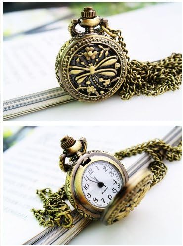 Fashion Butterfly Pocket Watch Chain Necklace Alloy Antique Bronze watches WPH@TGZ146581A
