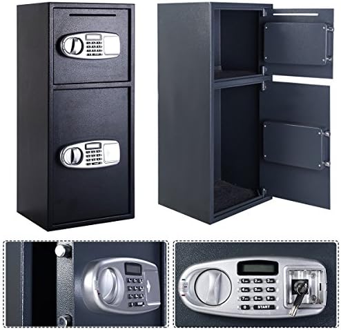 Double Door Digital Safe Depository Drop Box Safes Cash Office Security Lock New