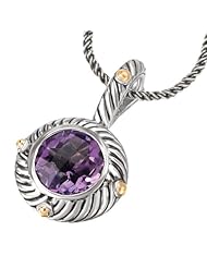 925 Silver & Amethyst Round Swirl Pendant with 18k Gold Accents