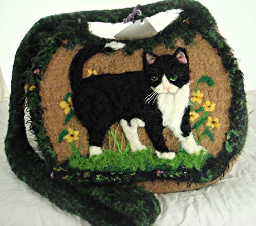 Cat Felted Purse, Felted Handbag,Tuxedo Cat Portrait, Black Cat, Kitten Purse