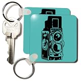 KIKE CALVO vintage camera collection - Vintage Twin Lens reflex TLR camera on cyan - Key Chains