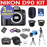 Nikon D90 12.3 MP Digital SLR Camera with Tamron 28-80mm f/3.5-5.6 Aspherical Lens + .40X Wide Angle Lens with Macro + 2X Telephoto Lens + 16 GB Memory Card + Multi-Coated UV Filter + Multi-Coated Polarizer Filter + Multi-Coated FLD Filter + +1, +2, +4, +10 Macro Close Up Kit + 50 Tripod + 6 Piece Accessory Kit + Deluxe Camera Case + 3 Year Warranty Repair Contract