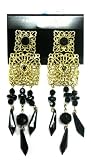 L'or A Plaqué le Carré Boucles d'oreille de Style espagnols Décoratifs avec Gemmes Noires - Boucles d'oreille de Mode
