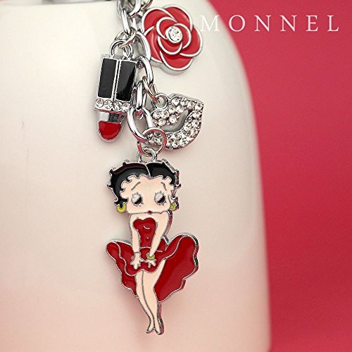 Z254 Cute Red Betty Boop Lip Stick Rose Kiss Charms Keychain