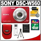 Sony Cyber-Shot DSC-W560 Digital Camera (Red) with 4GB Card + Case + Access ....
