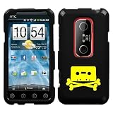HTC EVO 3D YELLOW CASSETTE BONE ON A BLACK HARD CASE COVER