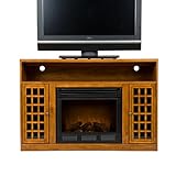 SEI Narita Media Console with Electric Fireplace, Glazed Pine