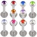 16g 16 gauge (1.2mm), 5/16" Inches (8mm) long - 316L Surgical Stainless Steel Lip Bar Labret Ring Monroe Ear Tragus Stud Earrings balls with Swarovski Crystal Jeweled lot AIPG - Pierced Body Piercing Jewelry- Set of 10 picture