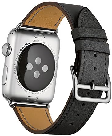 Apple Watch Band, Ronkoen Genuine Leather Single Tour Luxury Watch Band Strap Replacement for Apple Watch iWahtch Models 38mm--Gray