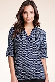 Open Neck Collar Geometric Print Shirt