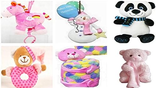 8 Piece Baby Girl Gift Set Rattle, Pacifier Holder, Teddy Bear, Musical Toy, Blanket, Crib Toy
