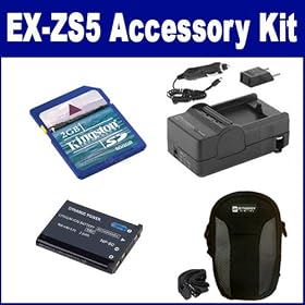 Casio Exilim EX-ZS5 Digital Camera Accessory Kit includes: KSD2GB Memory Card, SDCANP80 Battery, SDM-196 Charger, SDC-22 Case