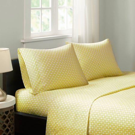 Home Essence Apartment Print Microfiber Sheet Set, Queen, Yellow