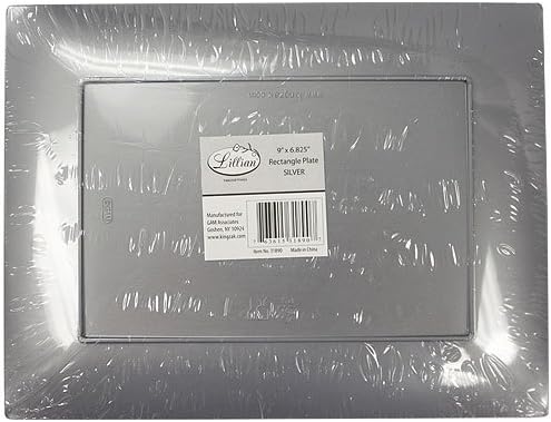 Lillian 9 X 6-7/8 Inch Rectangular Plastic Plates, 10 Count, Silver