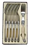 Coutellerie Tarrerias-Bonjean Set of 6 Laguiole Table Forks Ivory Like Handle Colour in a Box