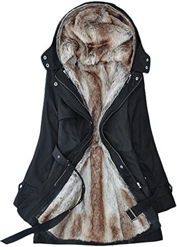 New Healer Women's Thicken Mid-length Lamb Wool Cotton Coats Jacket (M, black)