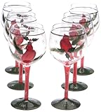 Holly Birds Hand Painted 18-Ounce Wine Glasses, Set of 6