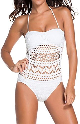 Dailycooper Elegant Inspired Vintage One Piece Push Up Bathing Suit Swimsuits (L (US 6-8), White)