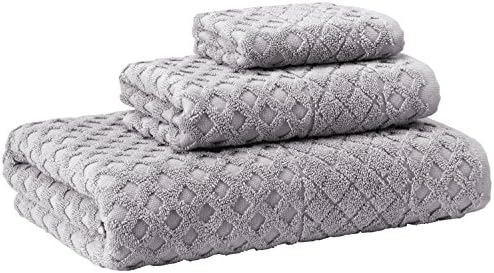 Enchante Home 3 Piece Luxury Jacquard 100% Turkish Cotton Towel Set, Glossy, Sand