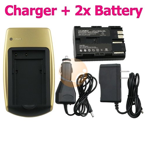 eForCity Premium 2 Batteries +Charger set for Canon BP-511 Powershot G2/G3/G5